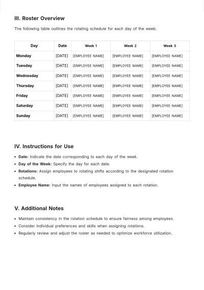 Free Weekly Rotating Roster Template to Edit Online