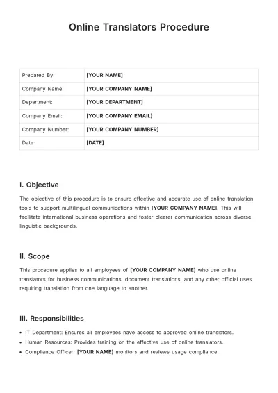 Free Online Translators Procedure Template to Edit Online