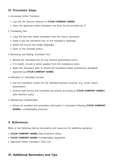 Free Online Translators Procedure Template to Edit Online