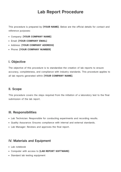 Free Lab Report Procedure Template to Edit Online