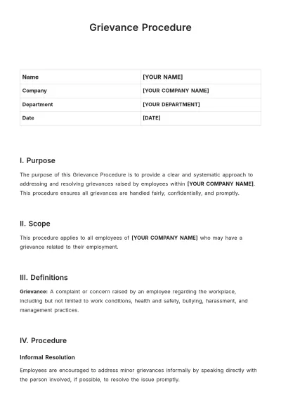 Free Grievance Procedure Template to Edit Online