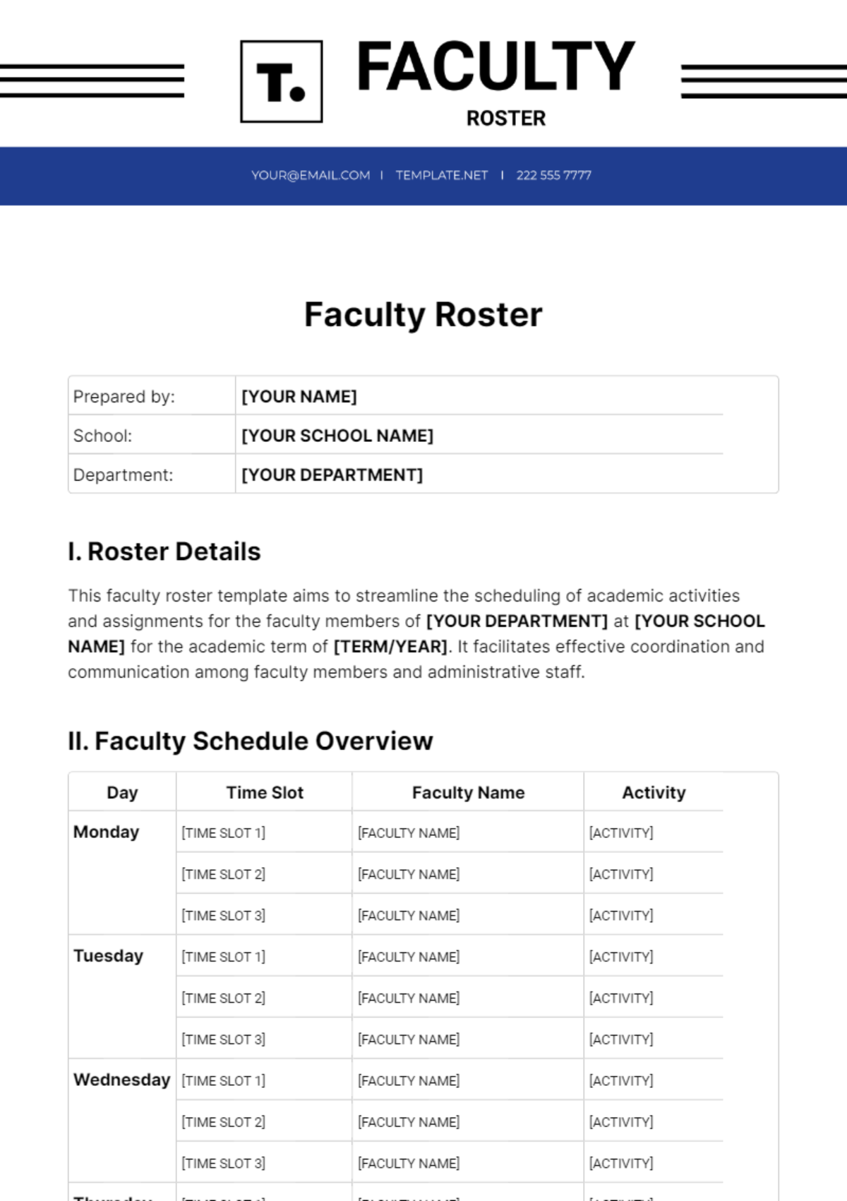 Free Faculty Roster Template