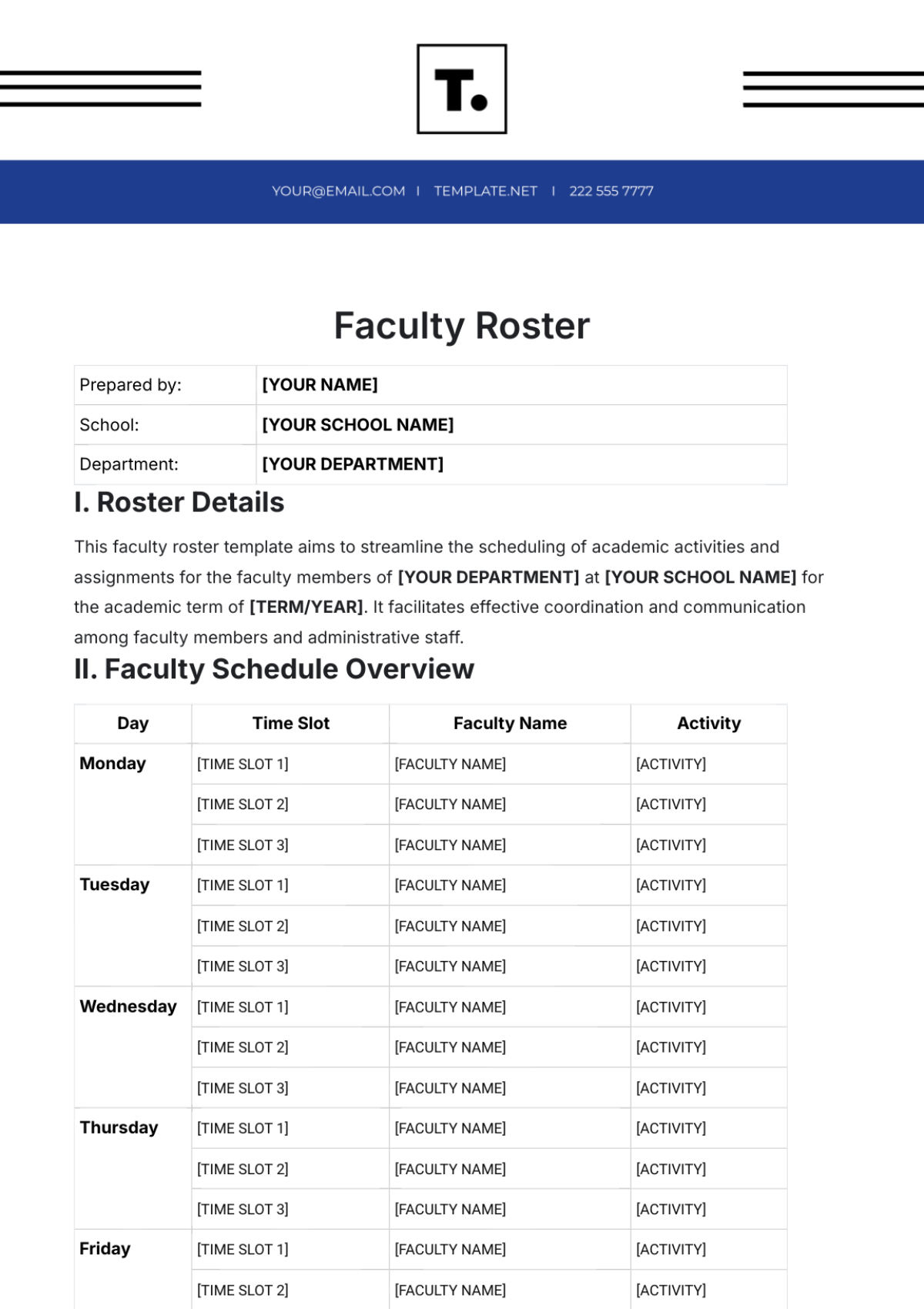 Faculty Roster Template