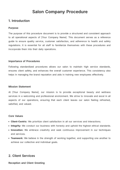 Free Salon Company Procedure Template to Edit Online