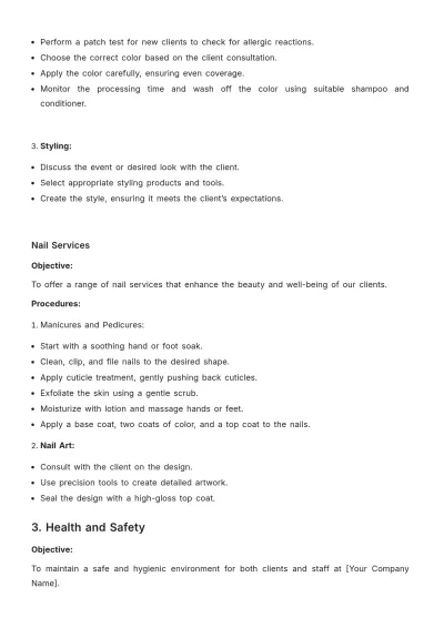 Free Salon Company Procedure Template to Edit Online