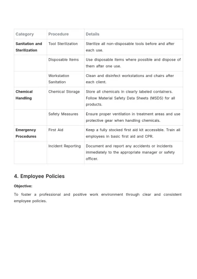 Free Salon Company Procedure Template to Edit Online