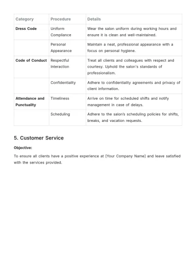 Free Salon Company Procedure Template to Edit Online