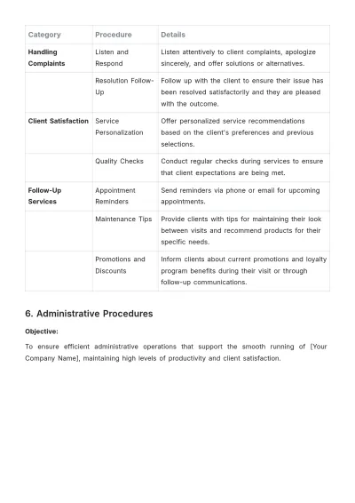 Free Salon Company Procedure Template to Edit Online
