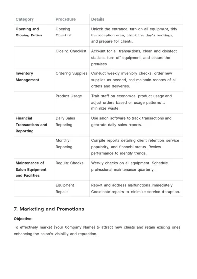 Free Salon Company Procedure Template to Edit Online