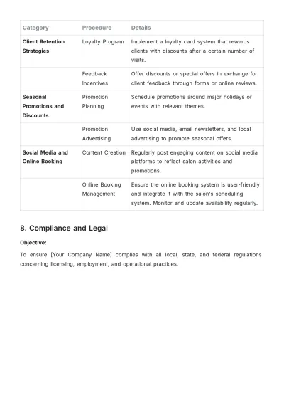 Free Salon Company Procedure Template to Edit Online
