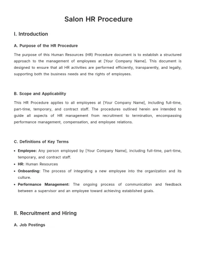 Free Salon HR Procedure Template to Edit Online