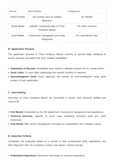 Free Salon HR Procedure Template to Edit Online