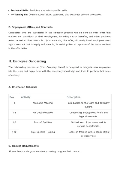 Free Salon HR Procedure Template to Edit Online