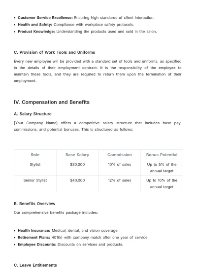 Free Salon HR Procedure Template to Edit Online
