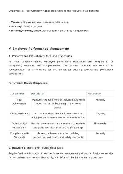 Free Salon HR Procedure Template to Edit Online