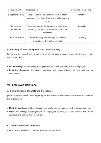 Free Salon HR Procedure Template to Edit Online