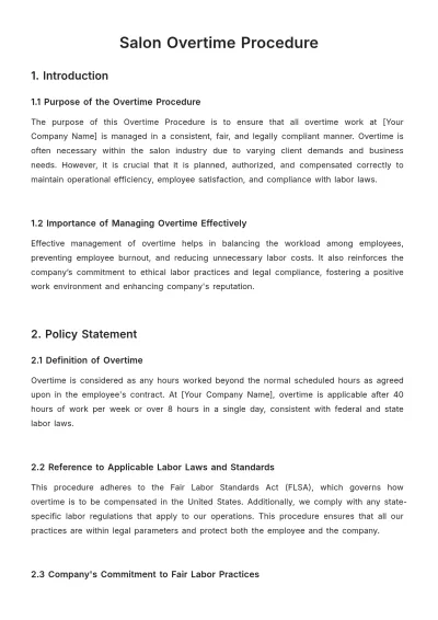 Free Salon Overtime Procedure Template to Edit Online