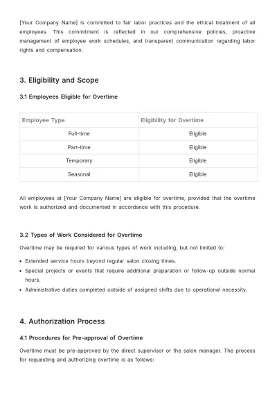 Free Salon Overtime Procedure Template to Edit Online