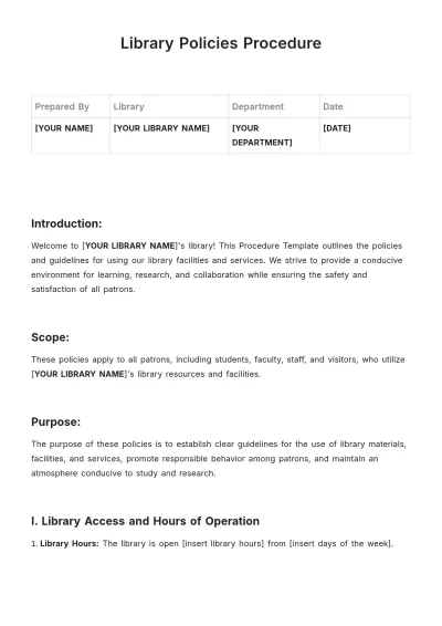 Free Library Policies Procedure Template to Edit Online