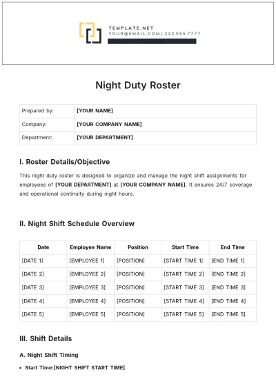 Free Night Duty Roster Template to Edit Online