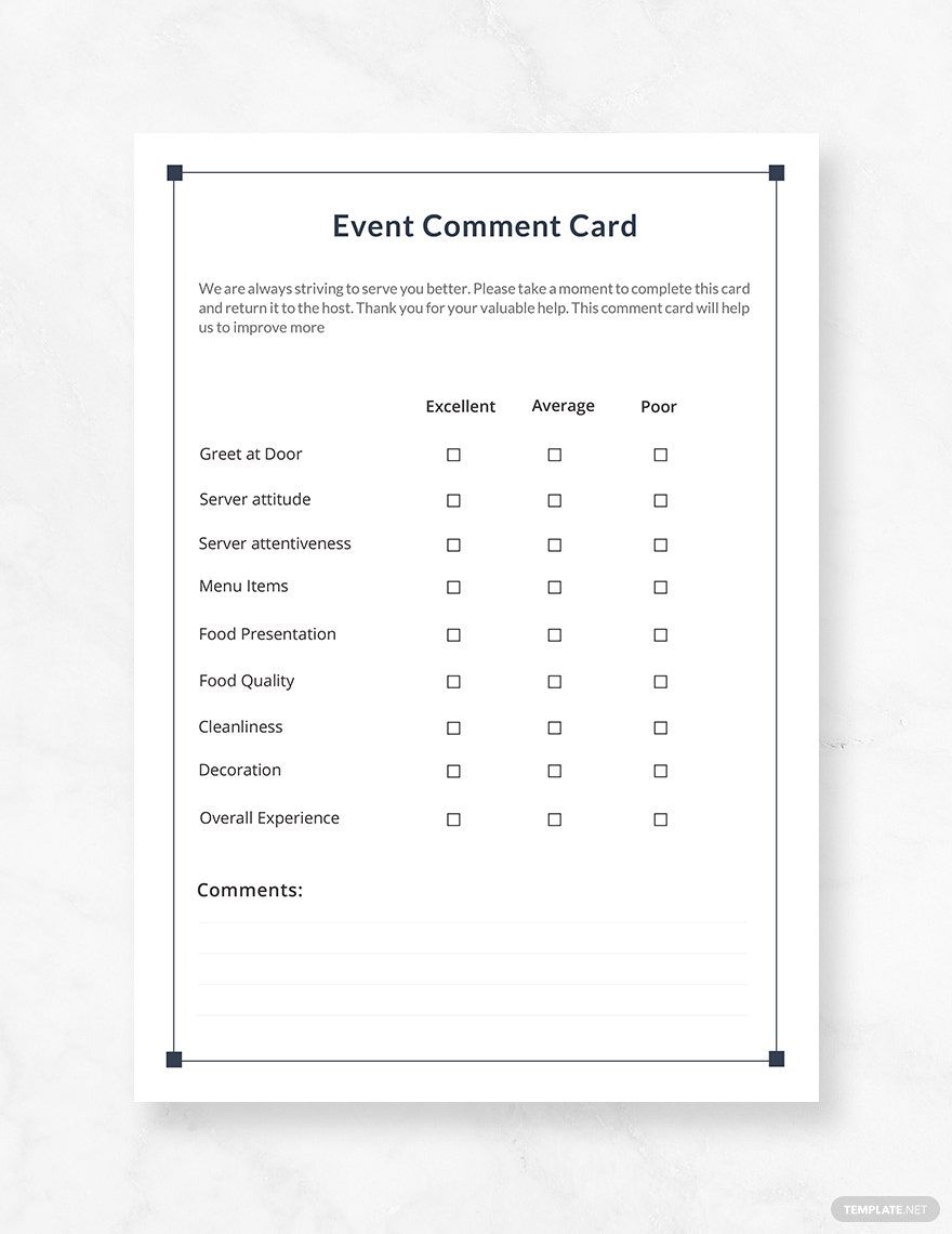 Event Comment Card Template