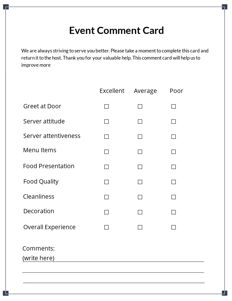 Hotel Comment Card Template [Free JPG] Google Docs, Word, Apple Pages