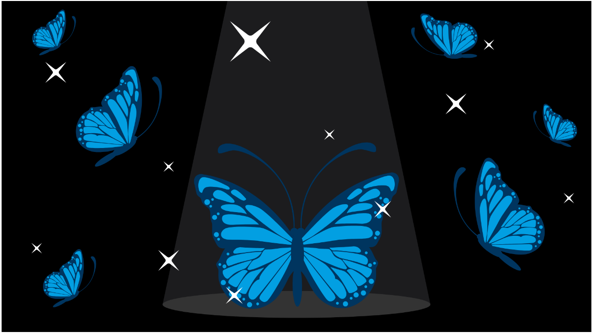Blue Butterfly Black Background