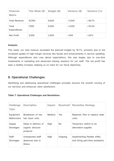 Free Salon Weekly Report Template to Edit Online