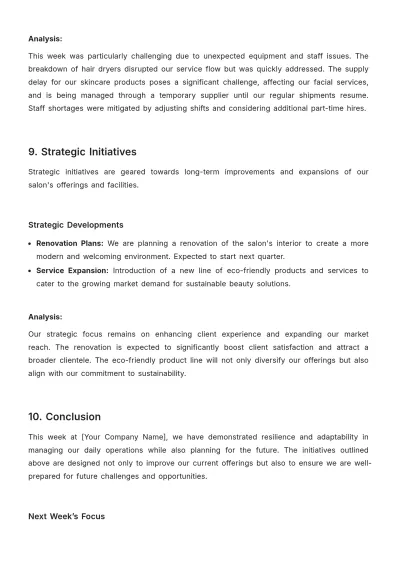 Free Salon Weekly Report Template to Edit Online