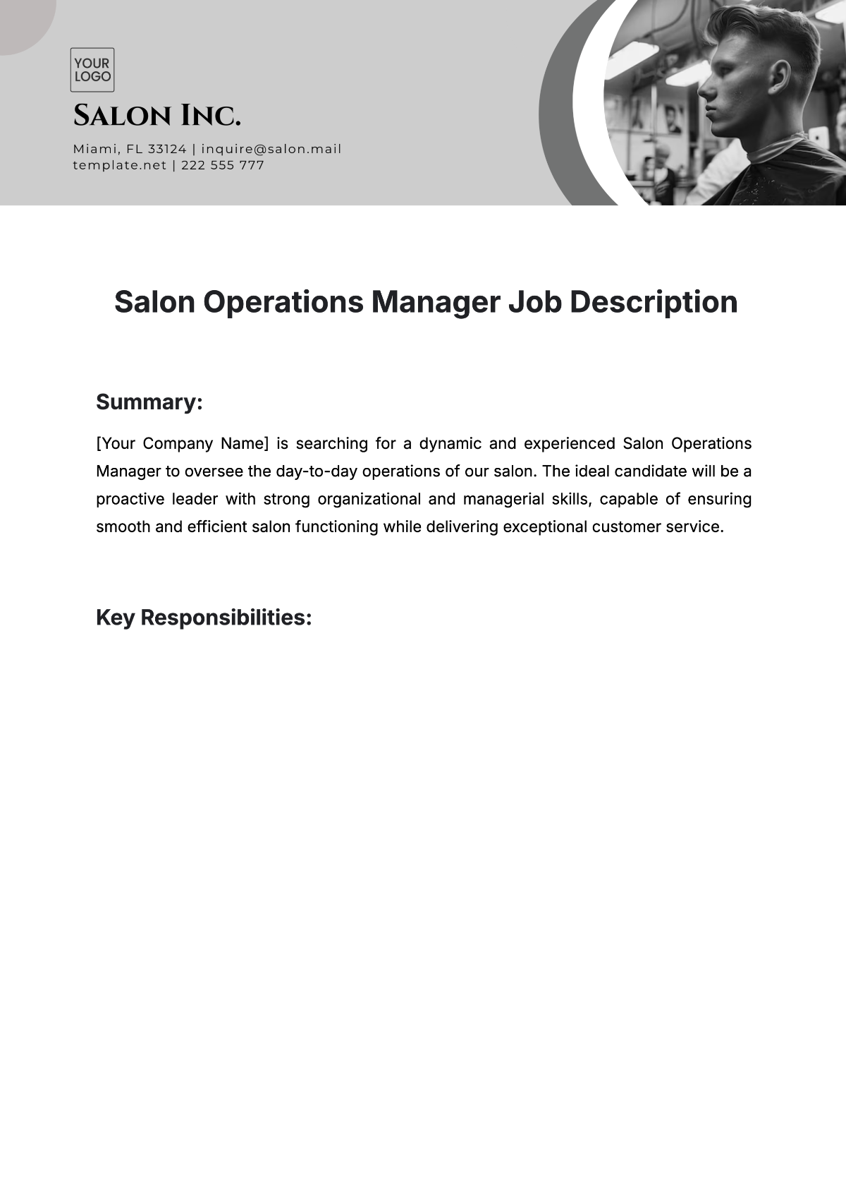 Free Salon Operations Manager Job Description Template