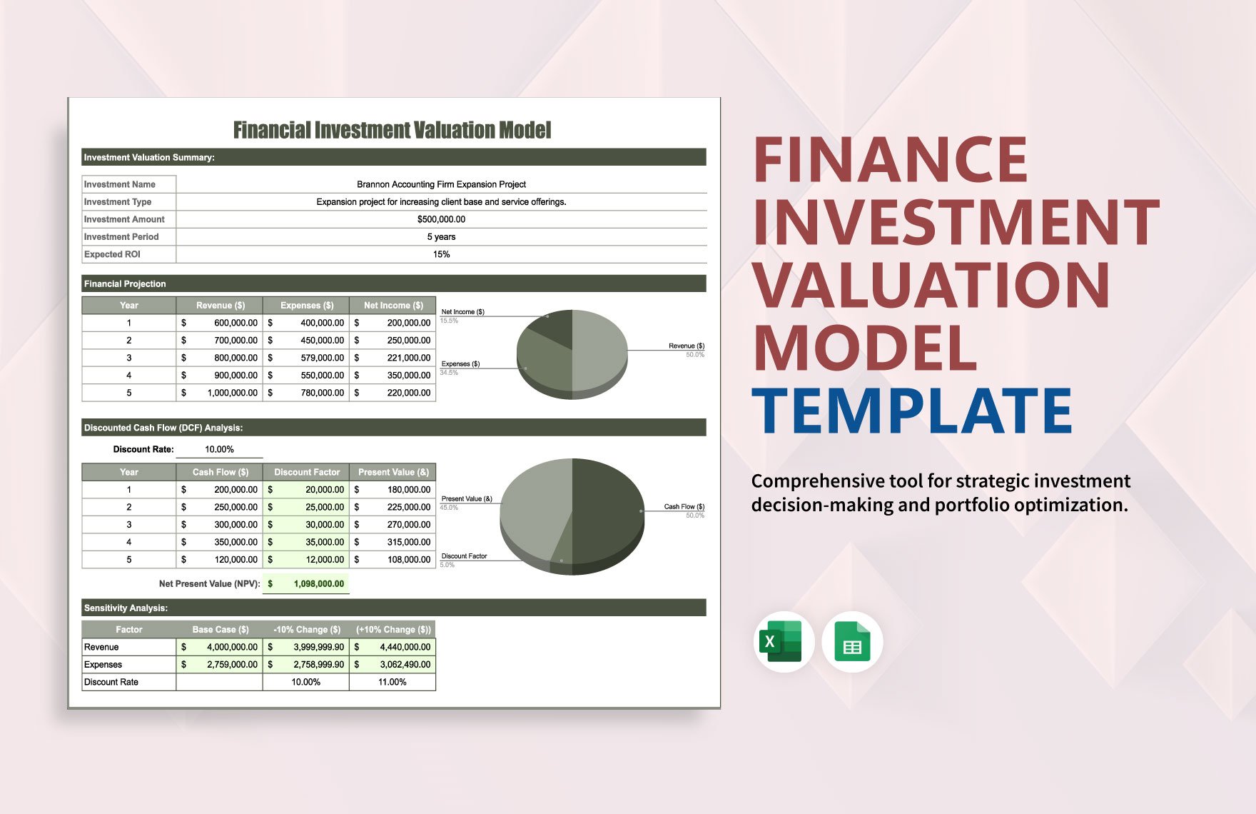 Financial Investment Valuation Model Template in Excel, Google Sheets