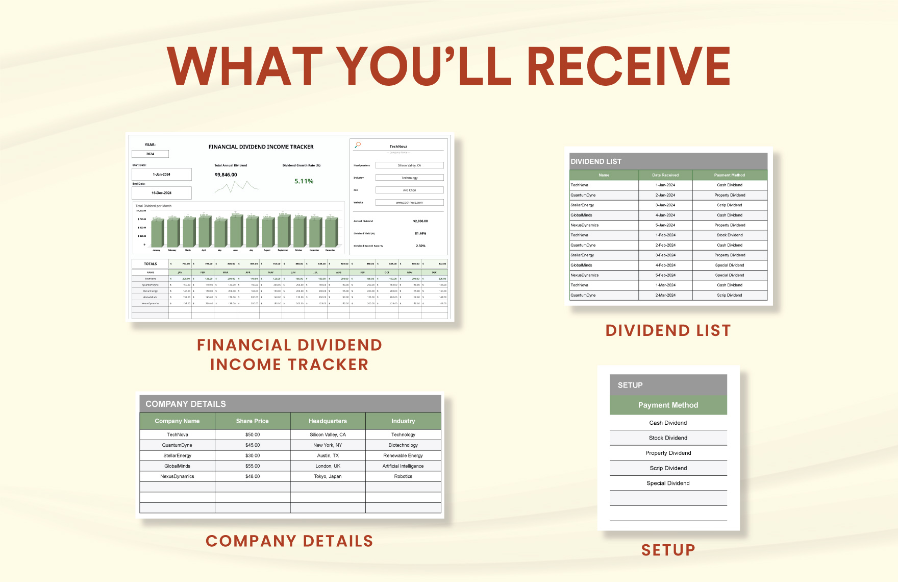Financial Dividend Income Tracker Template