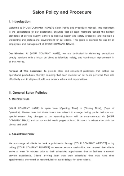 Free Salon Policy and Procedure Template to Edit Online