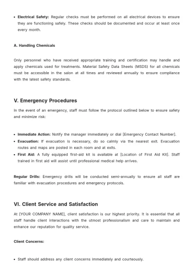 Free Salon Policy and Procedure Template to Edit Online