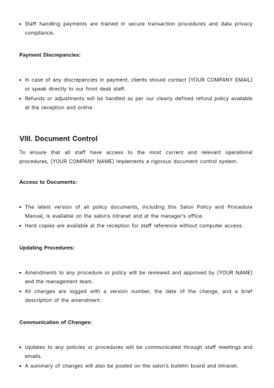 Free Salon Policy and Procedure Template to Edit Online