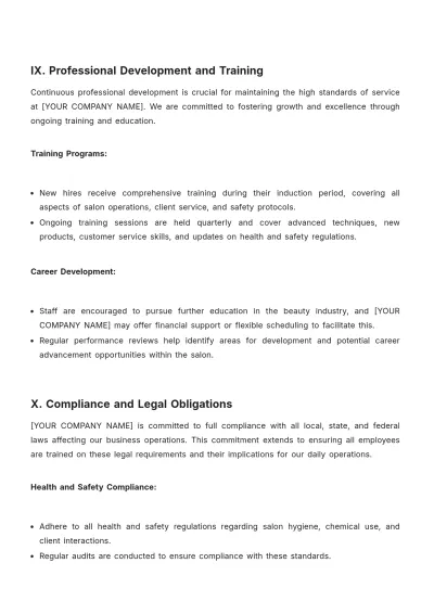 Free Salon Policy and Procedure Template to Edit Online