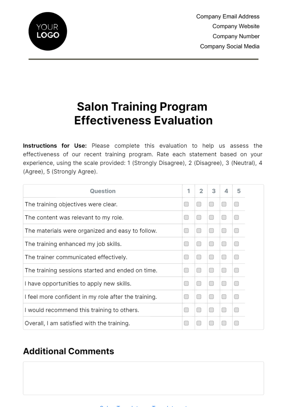 Salon Training Program Effectiveness Evaluation Template
