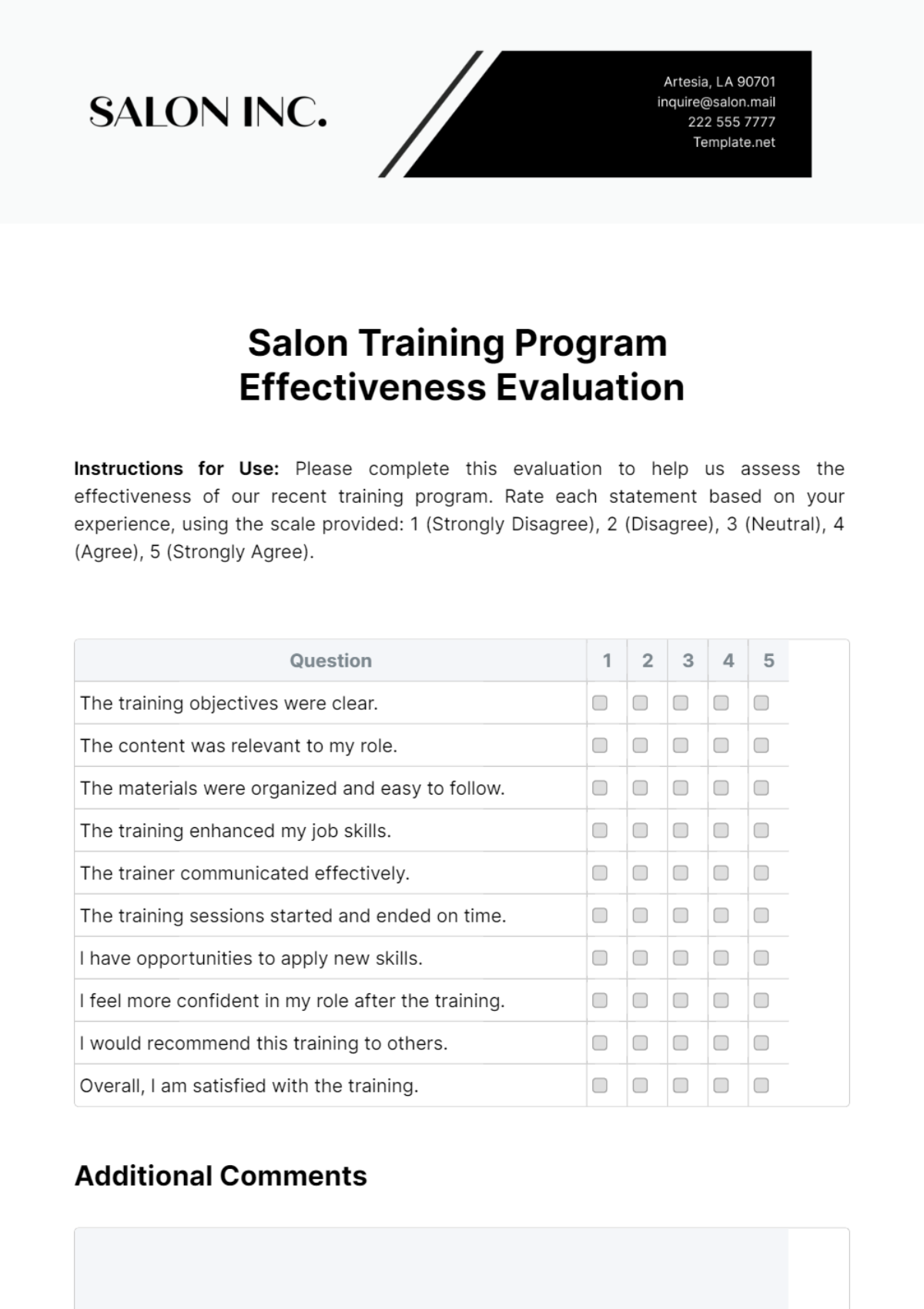 Salon Training Program Effectiveness Evaluation Template - Edit Online ...