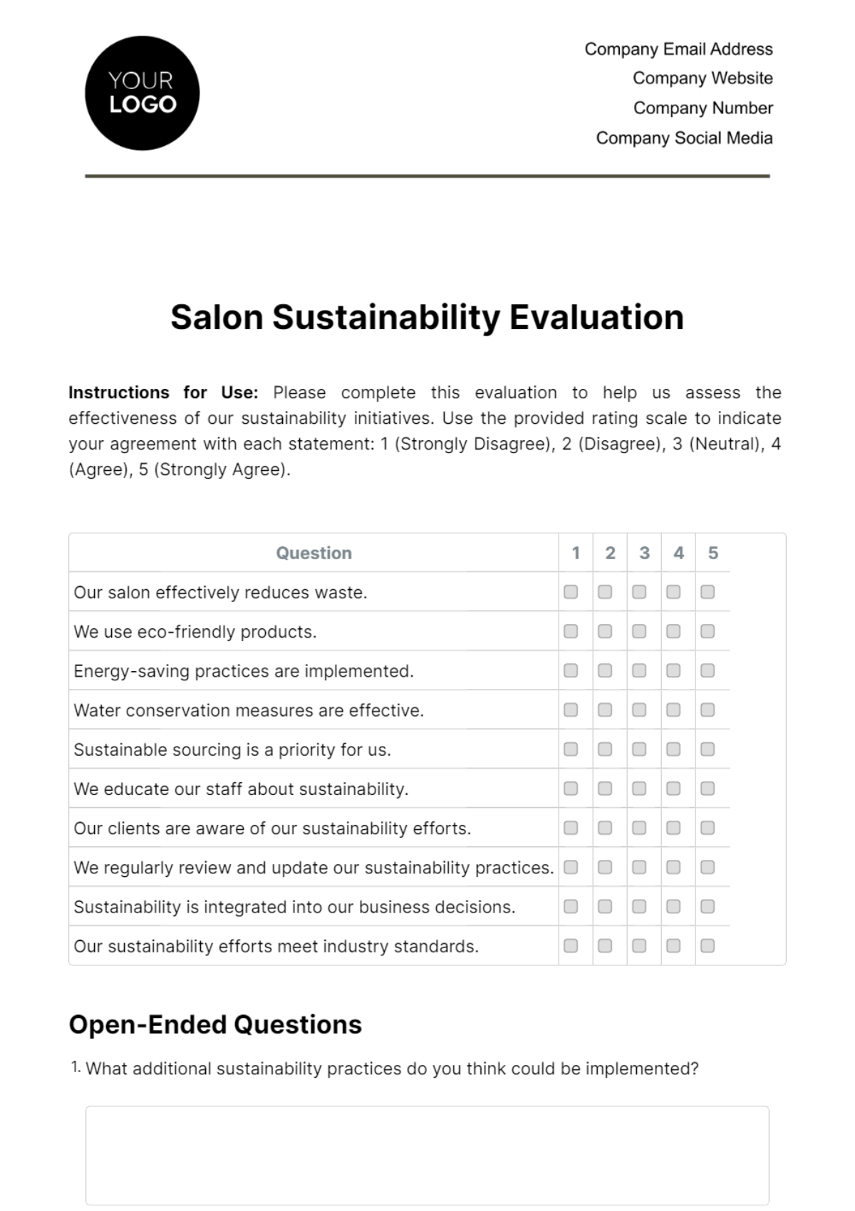 Free Salon Sustainability Evaluation Template