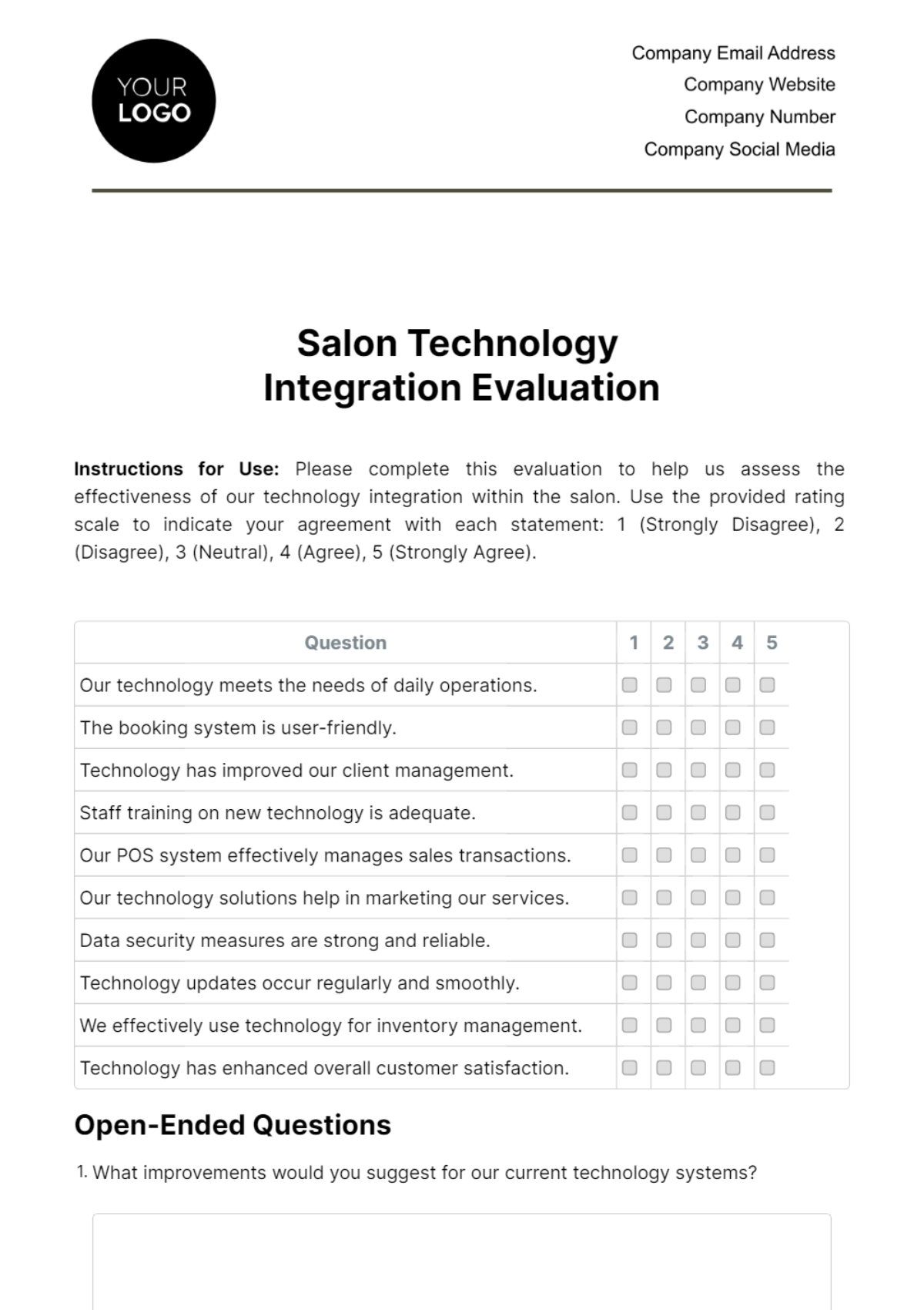 Free Salon Technology Integration Evaluation Template