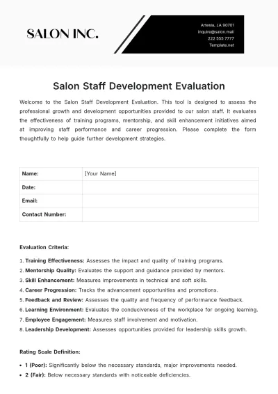 Free Salon Staff Development Evaluation Template to Edit Online