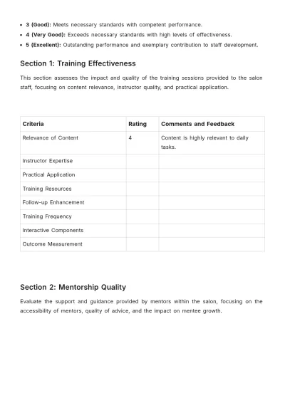 Free Salon Staff Development Evaluation Template to Edit Online