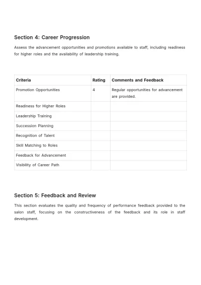 Free Salon Staff Development Evaluation Template to Edit Online