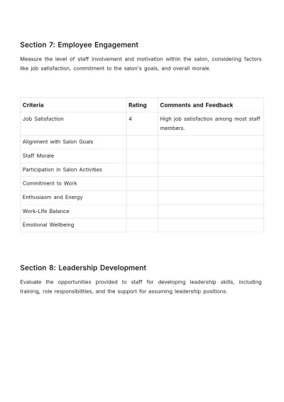 Free Salon Staff Development Evaluation Template to Edit Online