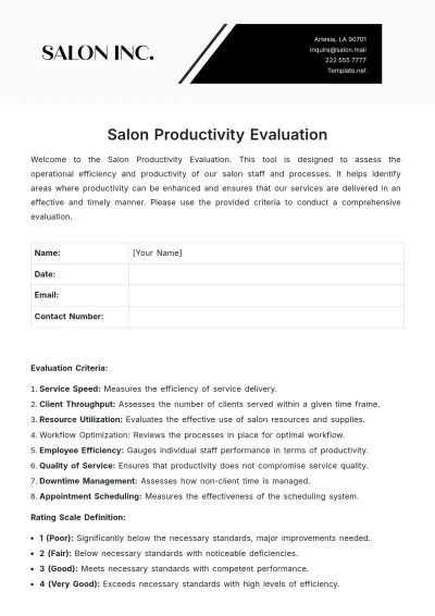 Free Salon Productivity Evaluation Template to Edit Online