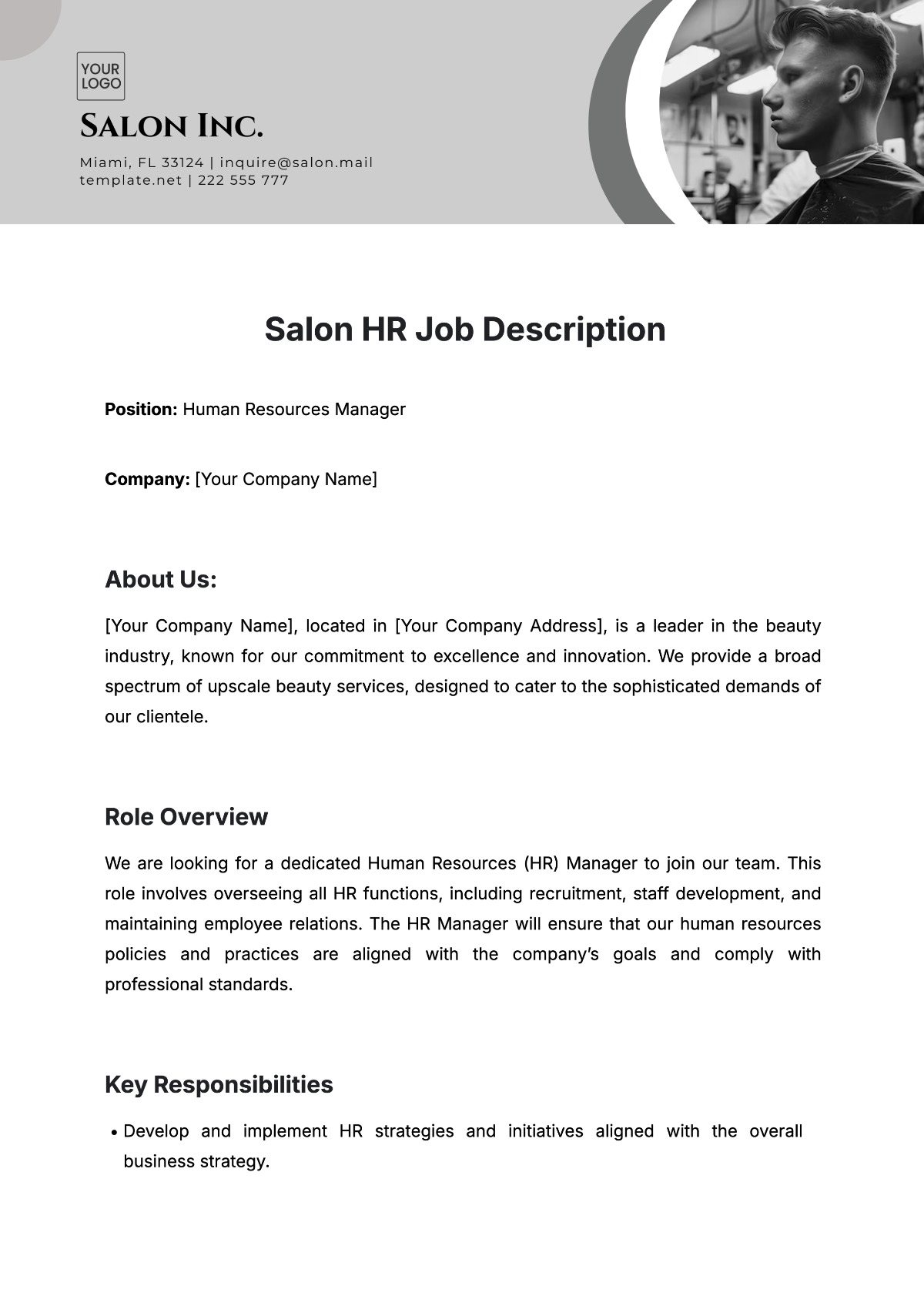 Free Salon HR Job Description Template