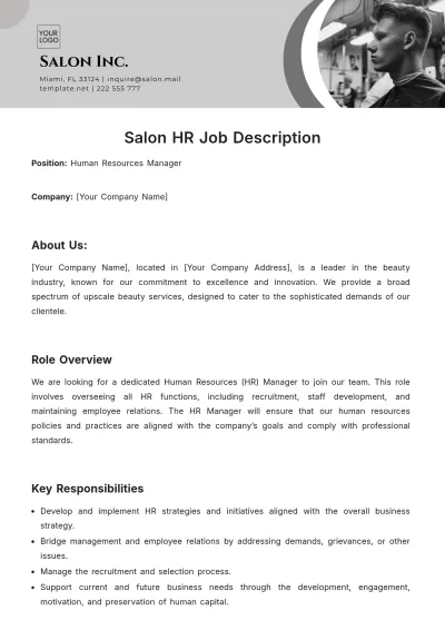 Free Salon HR Job Description Template to Edit Online