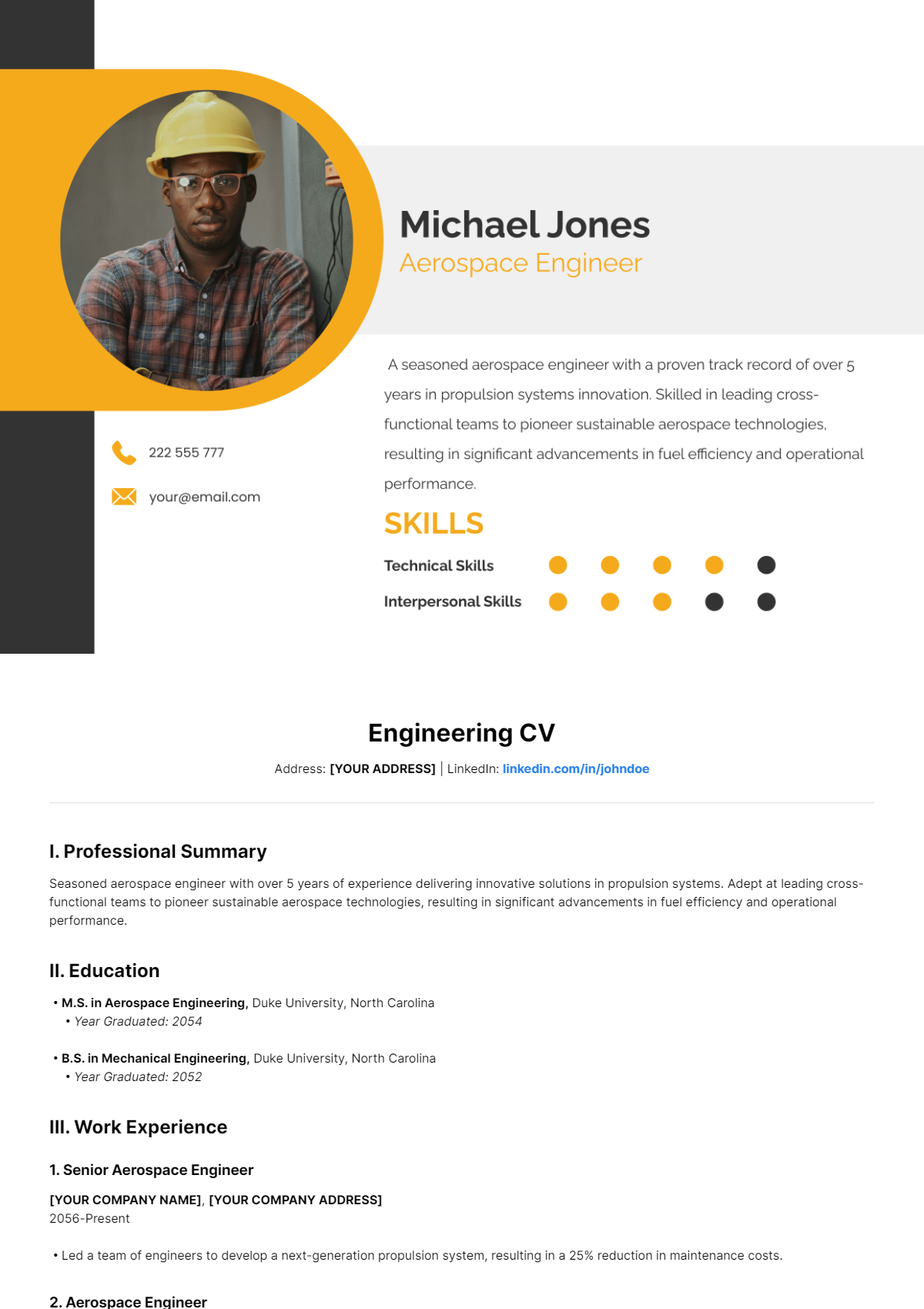 Engineering CV Template - Edit Online & Download