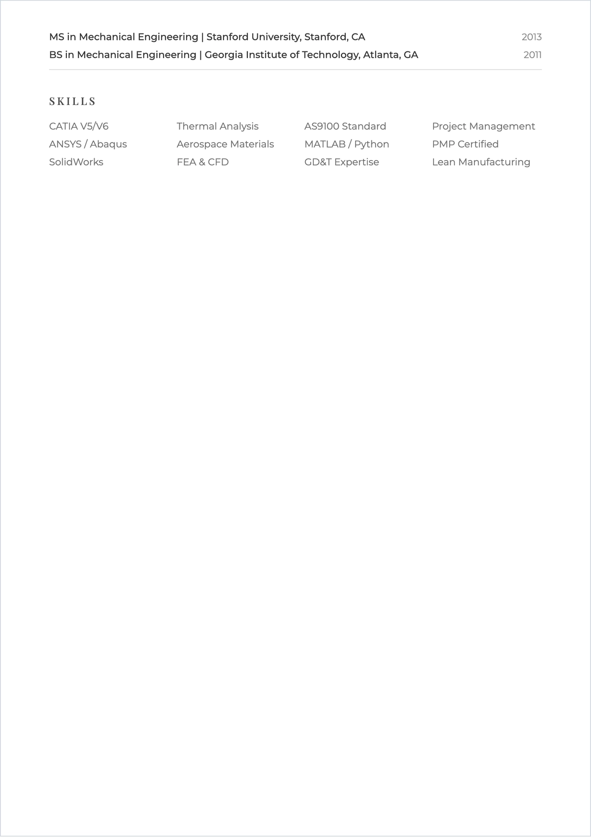 Free Engineering ATS CV Template, AI CV Builder