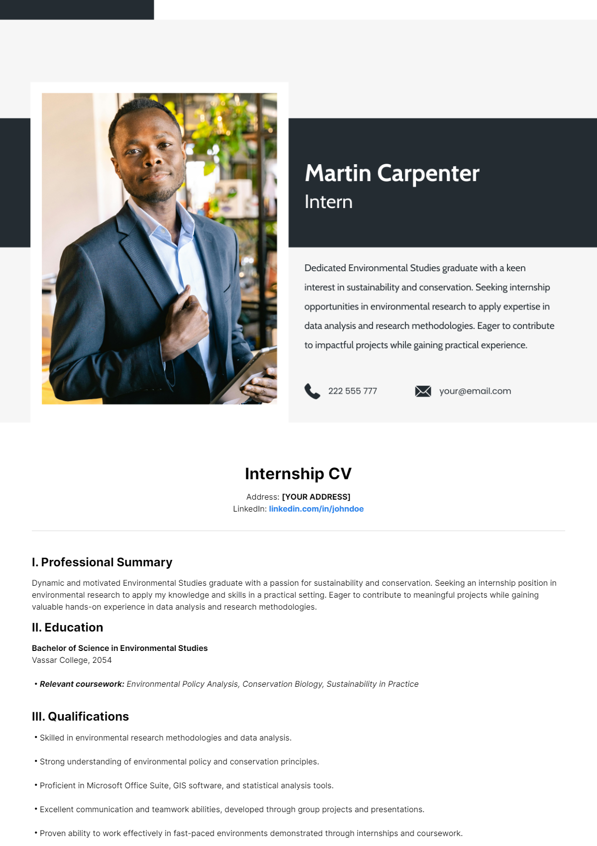 Internship CV Template - Edit Online & Download